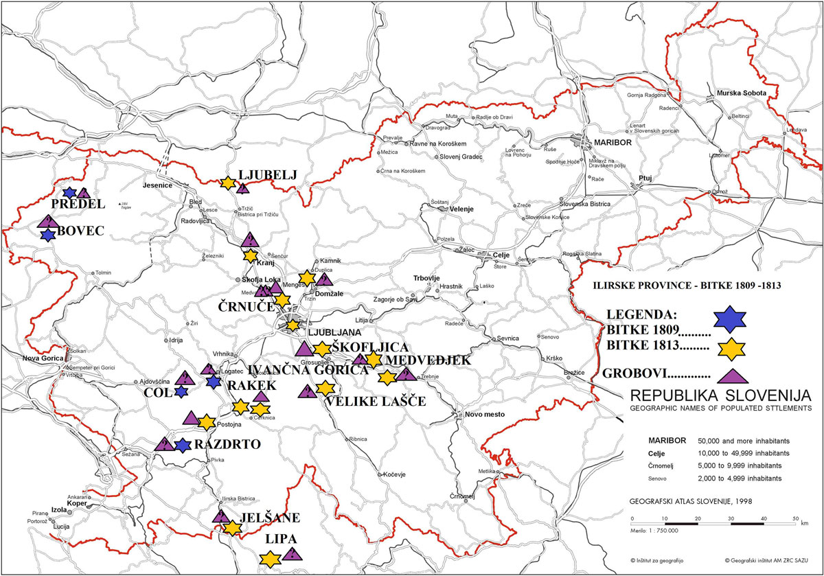 Zemljevid bitk v Ilirskih provincah
